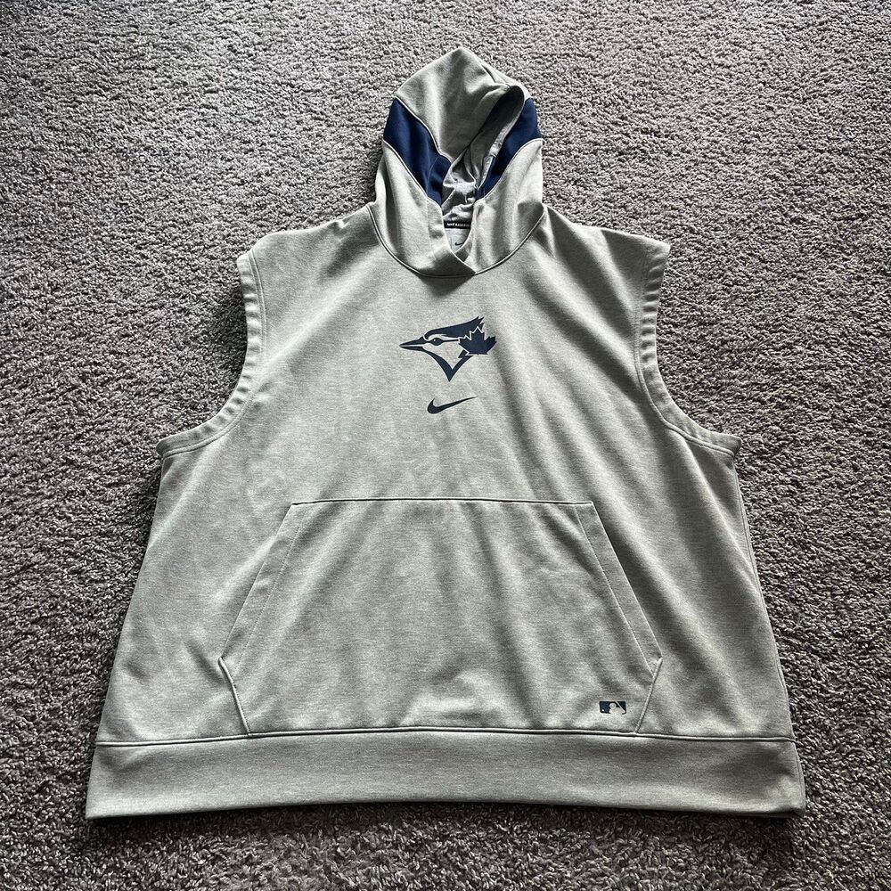 Nike Toronto Blue Jays Sleeveless Hoodie Sweatshirt Pullover Grey MLB Mens 2XL